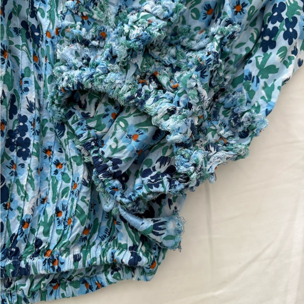 Poupette St. Barth Blue and Green Floral Top Sz OS - Picture 4 of 4